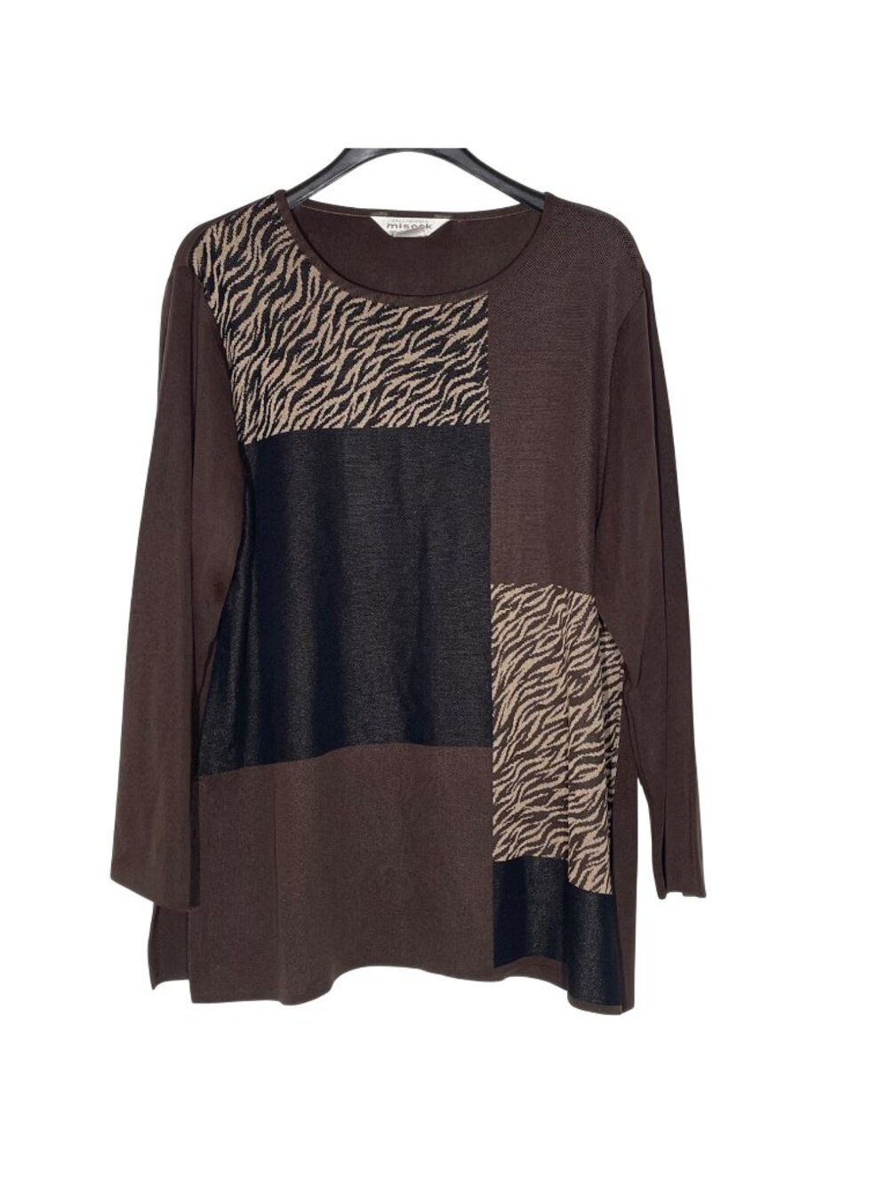 Exclusively Misook Color Block Mixed Animal Print Sweater Sz 2X Side Slits